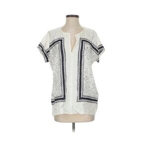 Vince White Short Sleeve Silk Tunic Top Beaded Accents Boho Size S